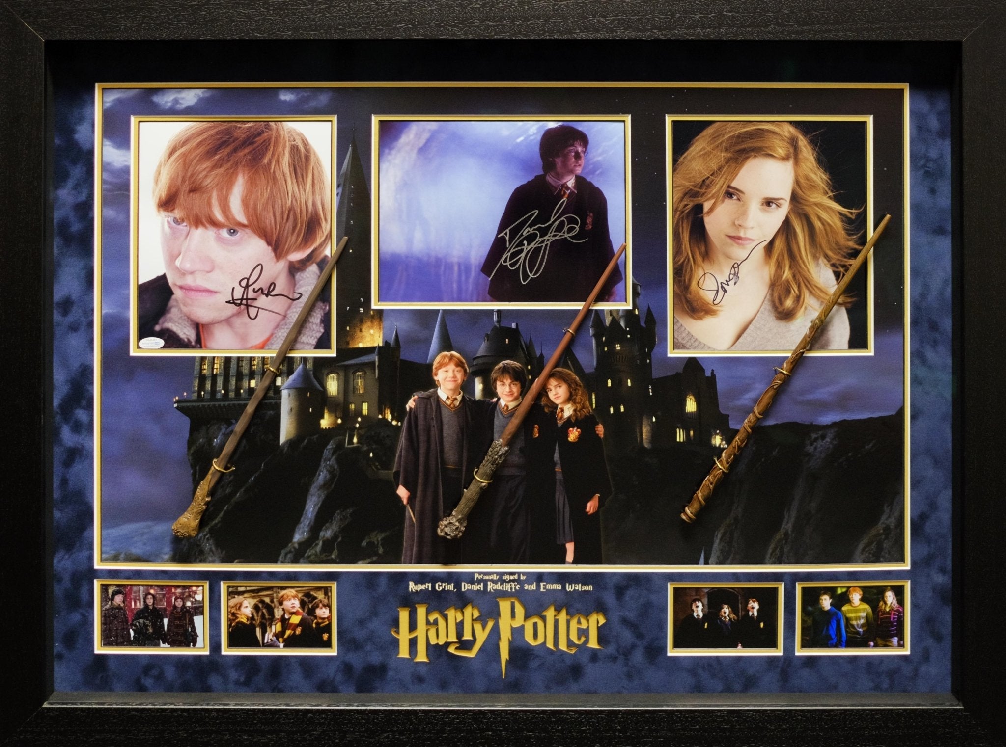 Harry Potter, Ron and Hermione Signed Framed Display with Wands - Memorabilia Framers Shop